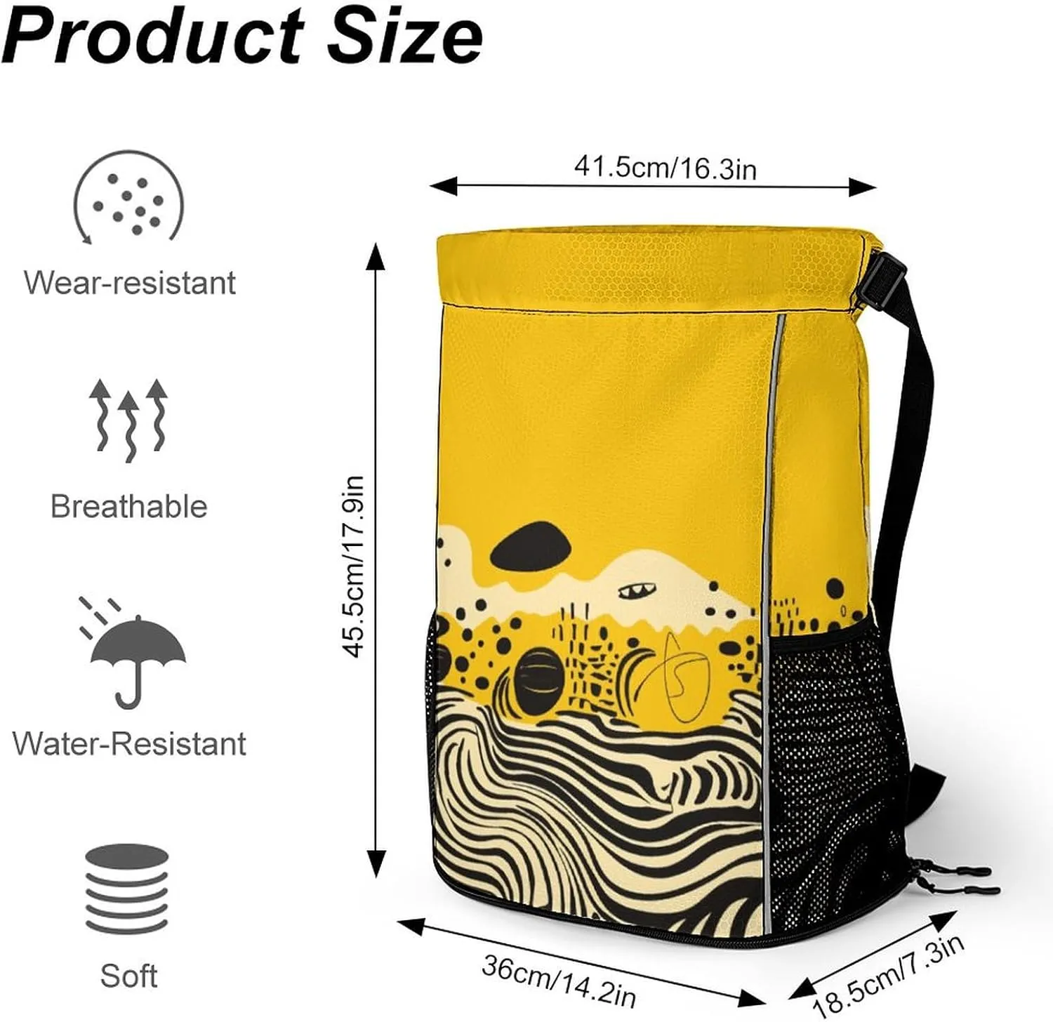 Sports Drawstring Backpack Lightweight Small Gym Bag Mustard Yellow And Black Gym Sackpack for Women Men