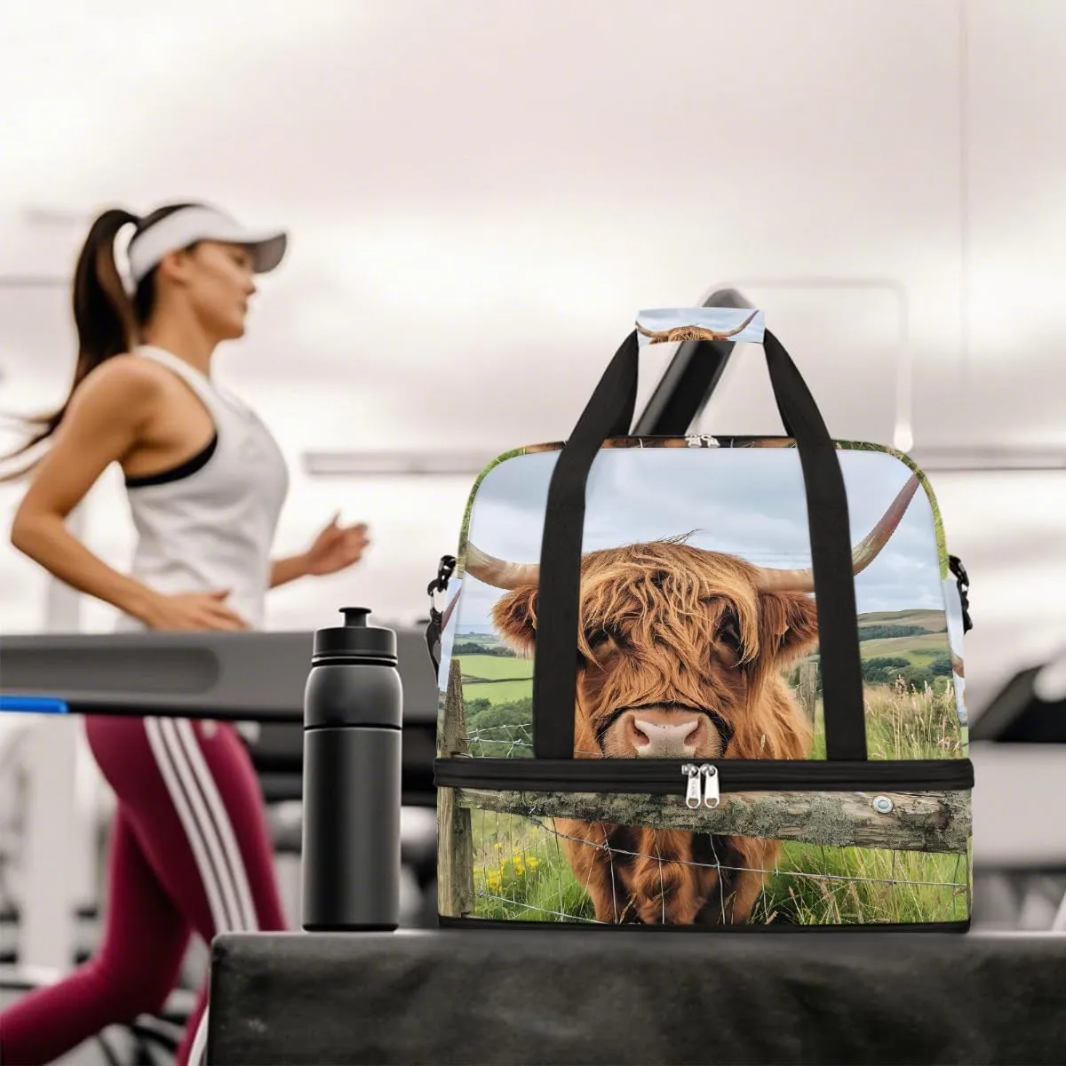 Sports Gym Bag Alpine Cattle Landscape Large Travel Duffel Bag With Shoe Compartment Foldable Waterproof Carry-On Weekend Travel Bags for Camping Overnight Yoga Hospital Travel Bags