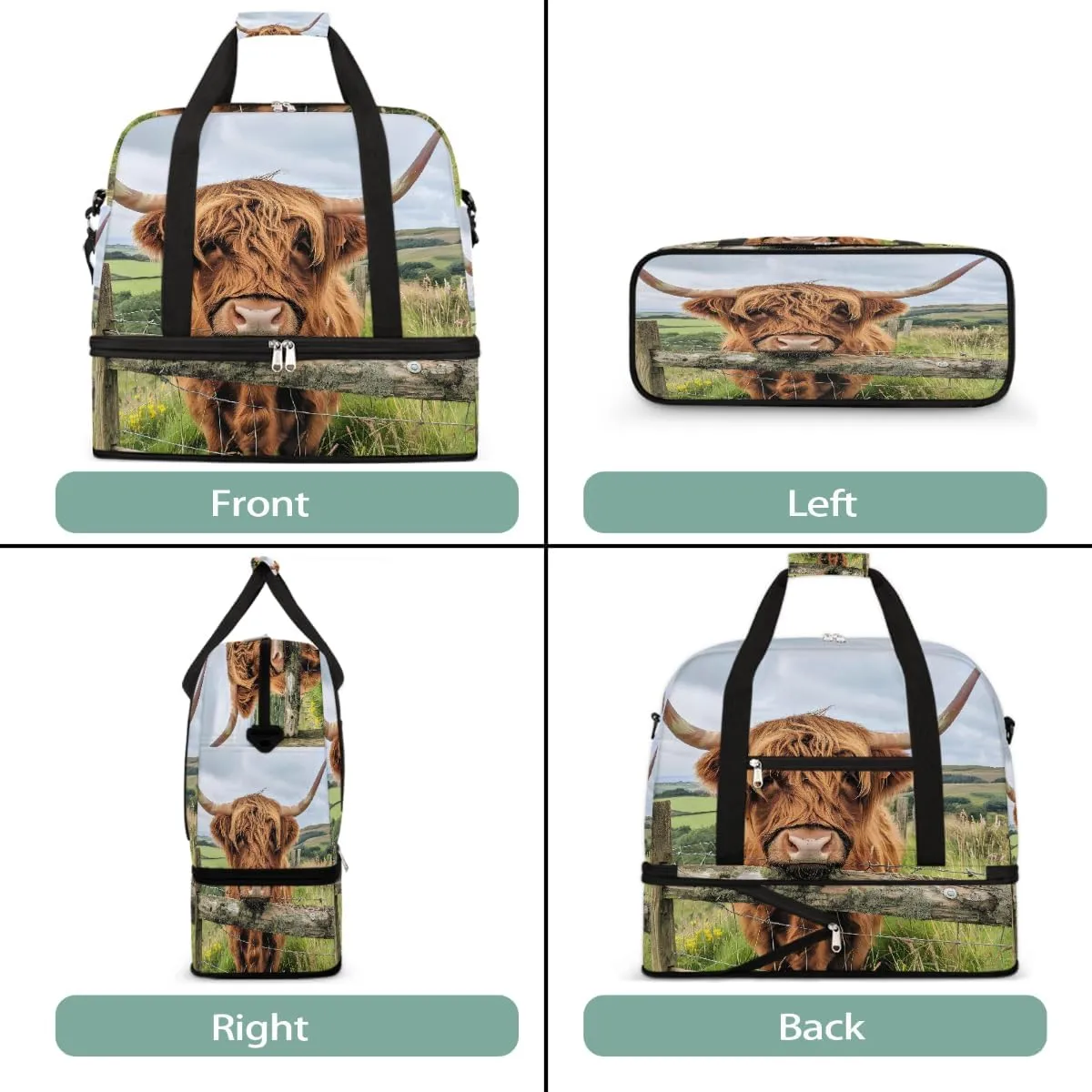Sports Gym Bag Alpine Cattle Landscape Large Travel Duffel Bag With Shoe Compartment Foldable Waterproof Carry-On Weekend Travel Bags for Camping Overnight Yoga Hospital Travel Bags