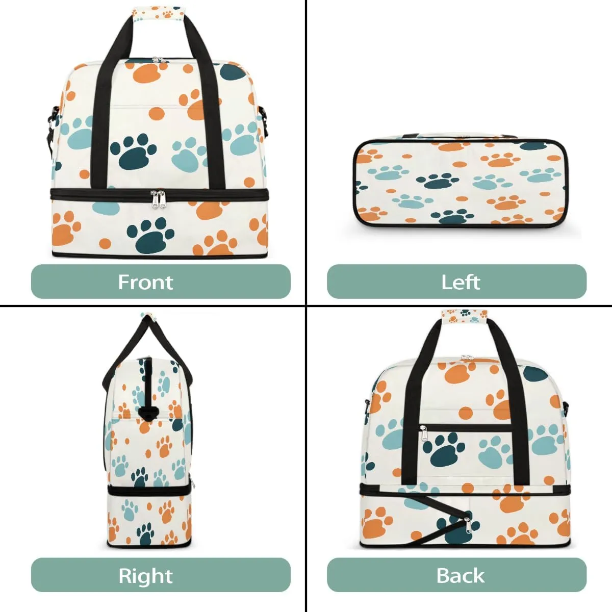 Sports Gym Bag Cute Animal Footprints Large Travel Duffel Bag With Shoe Compartment Foldable Waterproof Carry-On Weekend Travel Bags for Camping Overnight Yoga Hospital Travel Bags
