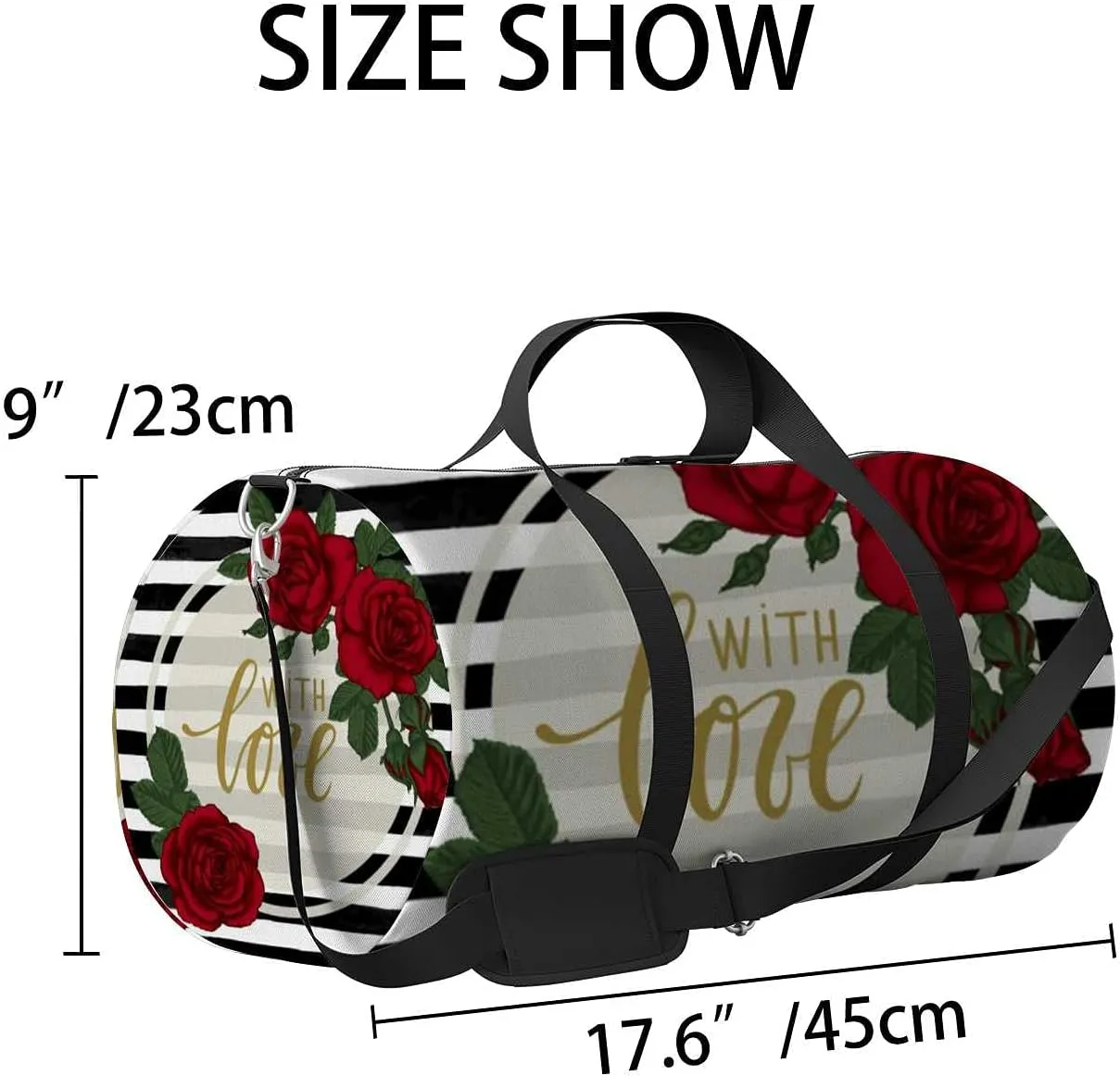 Sports Gym Bag for Women and Men Waterproof Black White Watercolor Striped Duffel Bag Lightweight Carryon Traveling Boarding Gripsack
