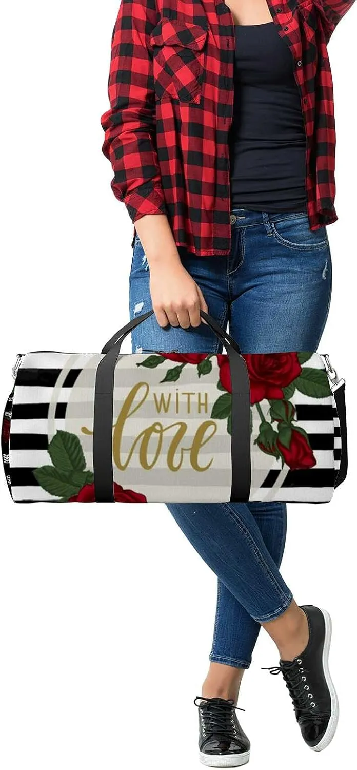 Sports Gym Bag for Women and Men Waterproof Black White Watercolor Striped Duffel Bag Lightweight Carryon Traveling Boarding Gripsack