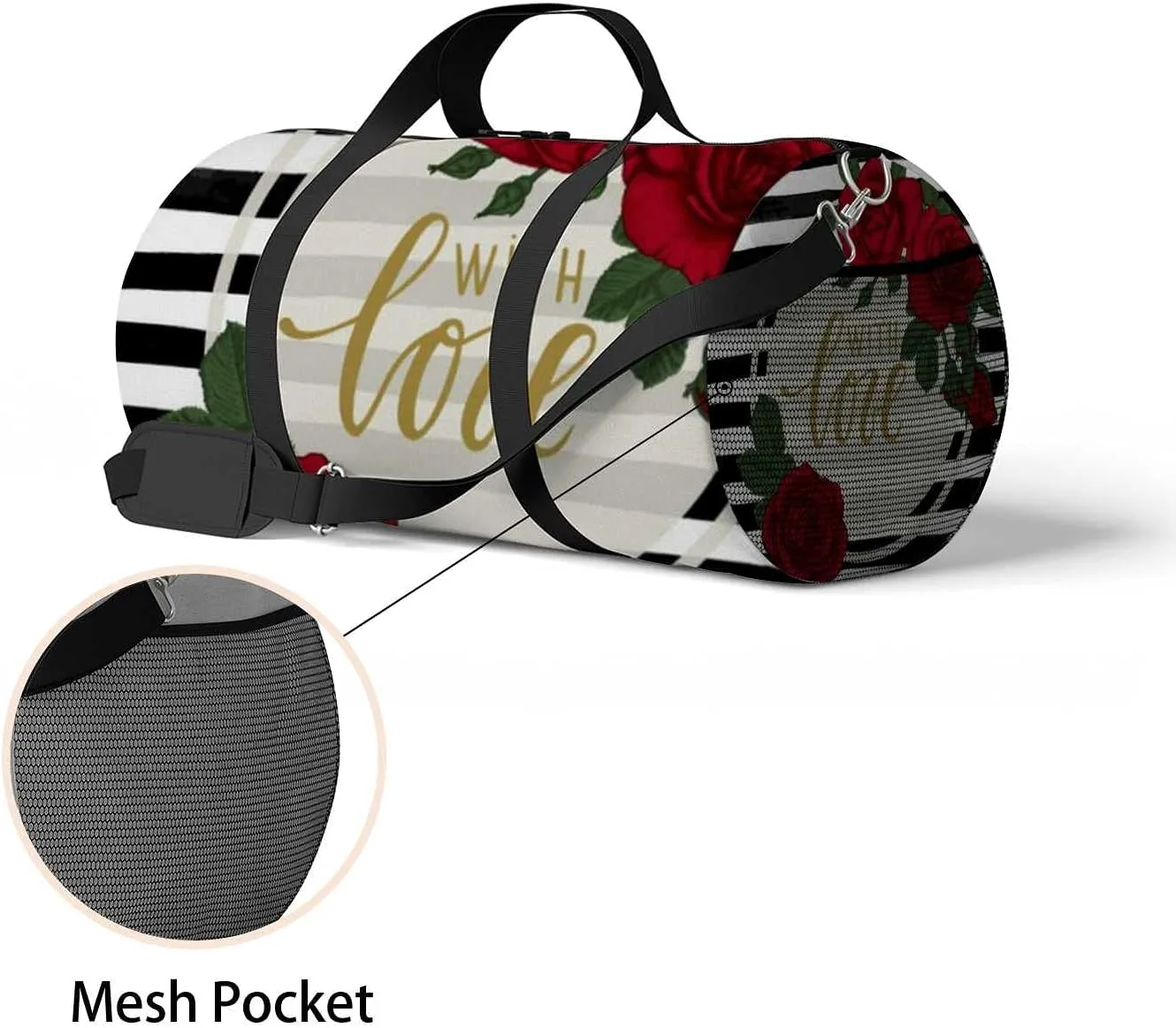 Sports Gym Bag for Women and Men Waterproof Black White Watercolor Striped Duffel Bag Lightweight Carryon Traveling Boarding Gripsack