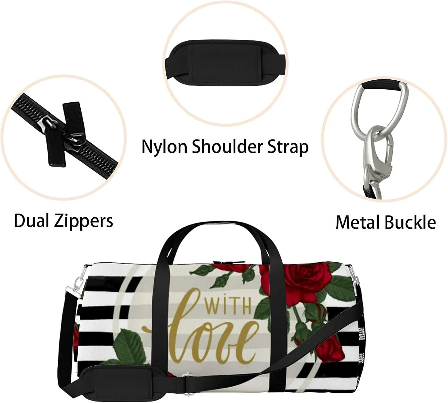 Sports Gym Bag for Women and Men Waterproof Black White Watercolor Striped Duffel Bag Lightweight Carryon Traveling Boarding Gripsack