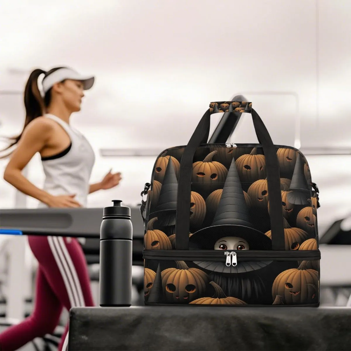 Sports Gym Bag Ghost Pumpkin Retro Large Travel Duffel Bag With Shoe Compartment Foldable Waterproof Carry-On Weekend Travel Bags for Camping Overnight Yoga Hospital Travel Bags