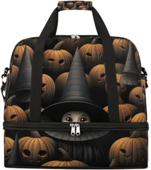 Sports Gym Bag Ghost Pumpkin Retro Large Travel Duffel Bag With Shoe Compartment Foldable Waterproof Carry-On Weekend Travel Bags for Camping Overnight Yoga Hospital Travel Bags