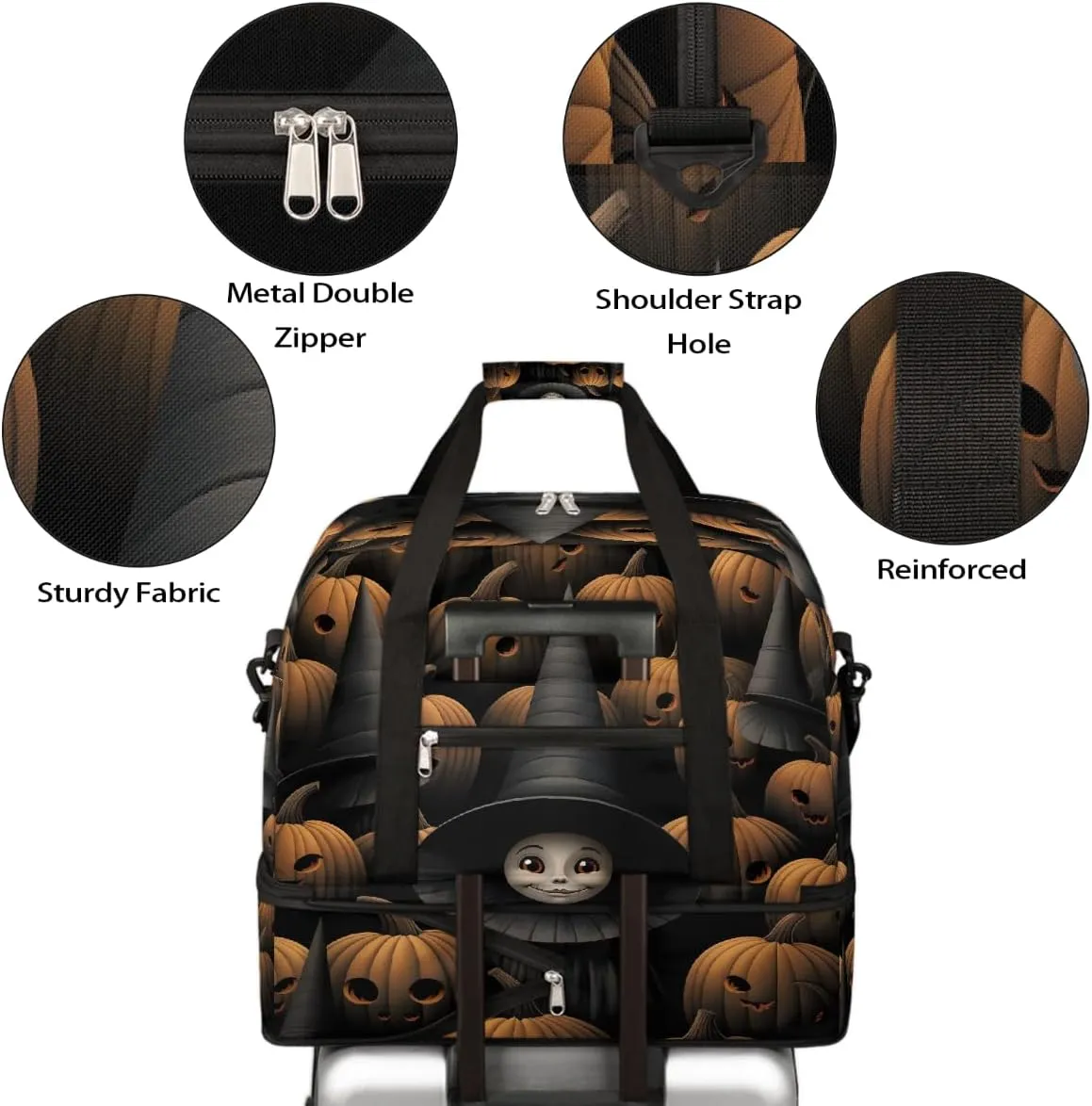 Sports Gym Bag Ghost Pumpkin Retro Large Travel Duffel Bag With Shoe Compartment Foldable Waterproof Carry-On Weekend Travel Bags for Camping Overnight Yoga Hospital Travel Bags