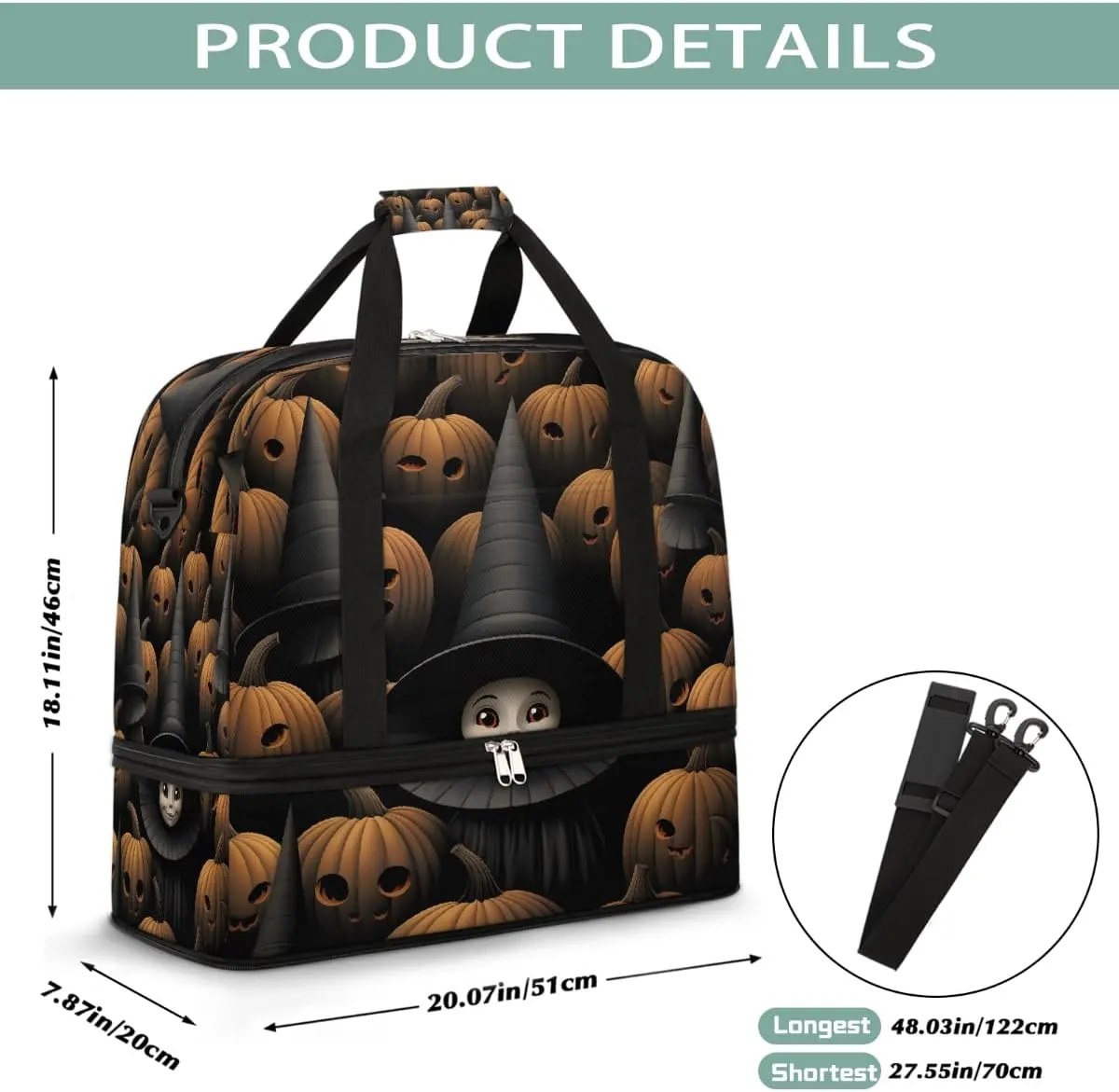 Sports Gym Bag Ghost Pumpkin Retro Large Travel Duffel Bag With Shoe Compartment Foldable Waterproof Carry-On Weekend Travel Bags for Camping Overnight Yoga Hospital Travel Bags
