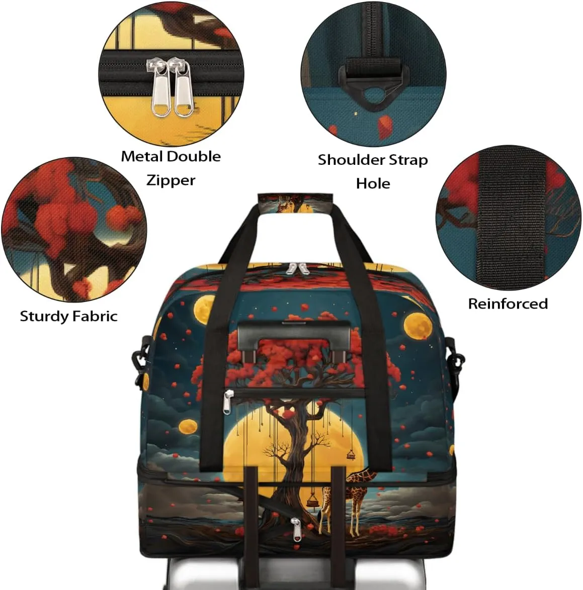 Sports Gym Bag Landscape Deer Animals Large Travel Duffel Bag With Shoe Compartment Foldable Waterproof Carry-On Weekend Travel Bags for Camping Overnight Yoga Hospital Travel Bags
