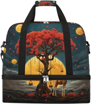 Sports Gym Bag Landscape Deer Animals Large Travel Duffel Bag With Shoe Compartment Foldable Waterproof Carry-On Weekend Travel Bags for Camping Overnight Yoga Hospital Travel Bags