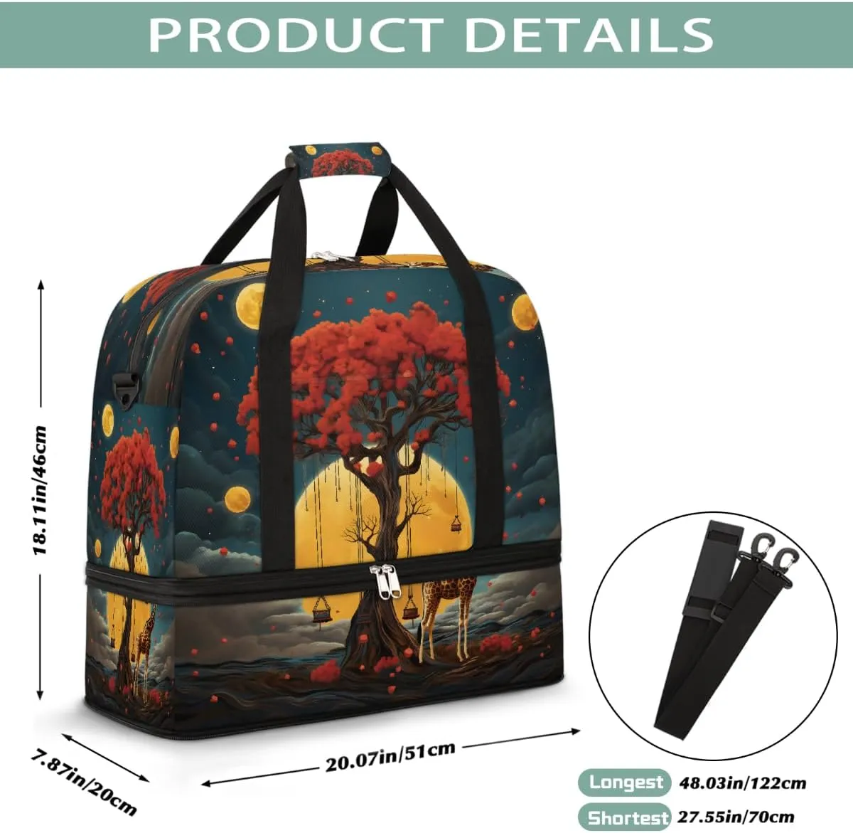 Sports Gym Bag Landscape Deer Animals Large Travel Duffel Bag With Shoe Compartment Foldable Waterproof Carry-On Weekend Travel Bags for Camping Overnight Yoga Hospital Travel Bags