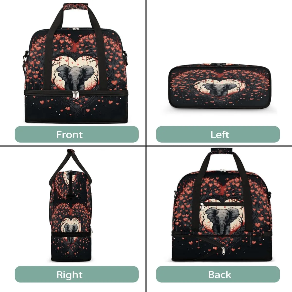 Sports Gym Bag Southeast Asia Love Elephants Large Travel Duffel Bag With Shoe Compartment Foldable Waterproof Carry-On Weekend Travel Bags for Camping Overnight Yoga Hospital Travel Bags