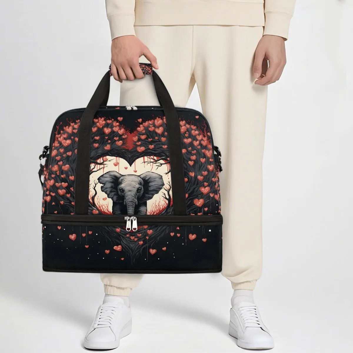 Sports Gym Bag Southeast Asia Love Elephants Large Travel Duffel Bag With Shoe Compartment Foldable Waterproof Carry-On Weekend Travel Bags for Camping Overnight Yoga Hospital Travel Bags