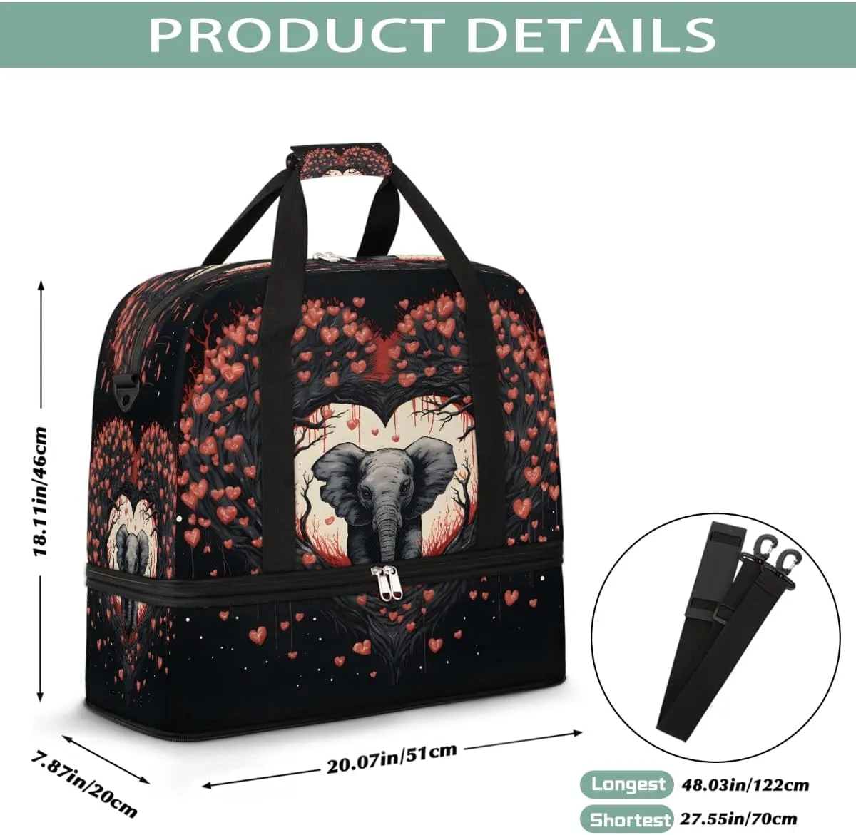 Sports Gym Bag Southeast Asia Love Elephants Large Travel Duffel Bag With Shoe Compartment Foldable Waterproof Carry-On Weekend Travel Bags for Camping Overnight Yoga Hospital Travel Bags