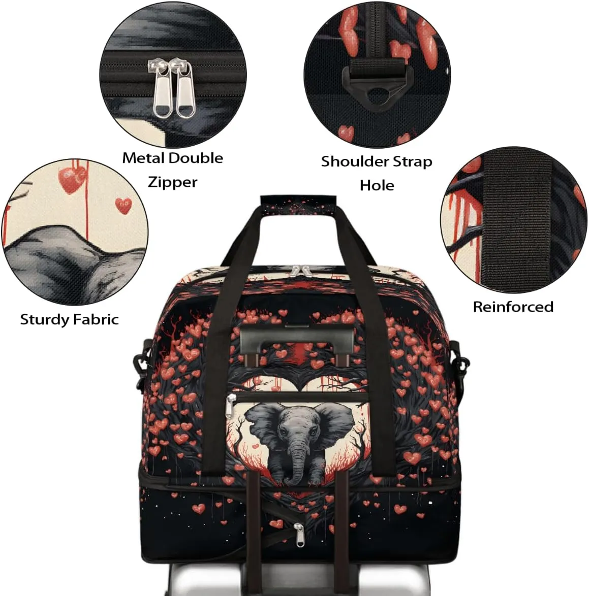 Sports Gym Bag Southeast Asia Love Elephants Large Travel Duffel Bag With Shoe Compartment Foldable Waterproof Carry-On Weekend Travel Bags for Camping Overnight Yoga Hospital Travel Bags