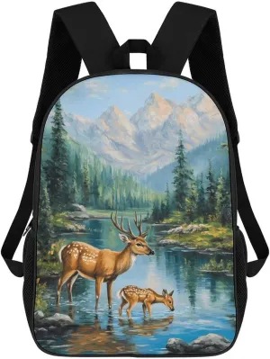 Spring Deer by Mountain Stream Fashion Backpack 17 Inches Daypack Unisex Laptop Bag for Travel Business Work