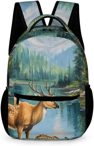 Spring Deer by Mountain Stream Fashion Backpack Cute Daypack Unisex Laptop Bag for Travel Business Work