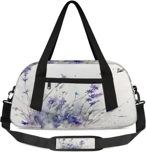 Spring Summer Lavender Purple Kids Duffel Bag Lightweight Waterproof Sports Gym Bag with Front Zipper Pocket Foldable Weekender Overnight Bag for School Practice Gymnastic Ballet