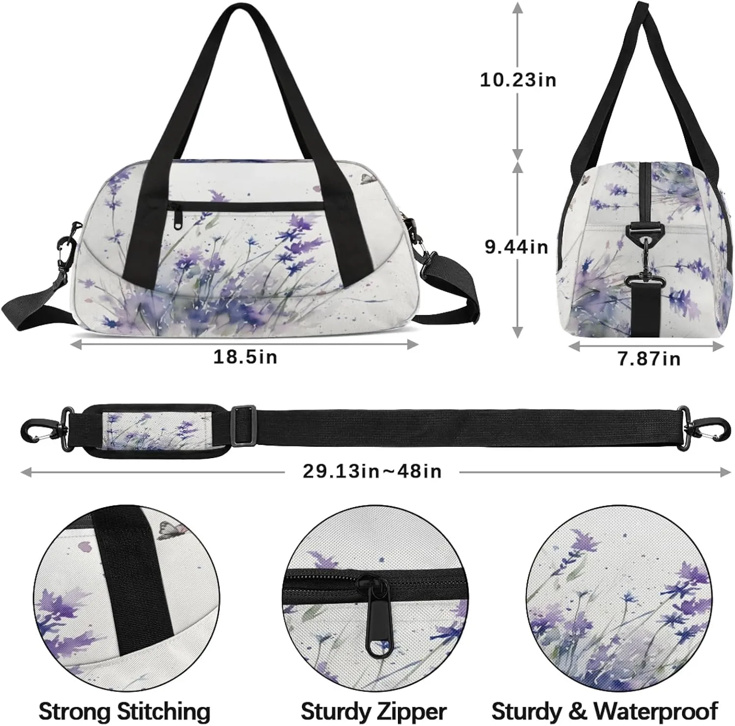 Spring Summer Lavender Purple Kids Duffel Bag Lightweight Waterproof Sports Gym Bag with Front Zipper Pocket Foldable Weekender Overnight Bag for School Practice Gymnastic Ballet