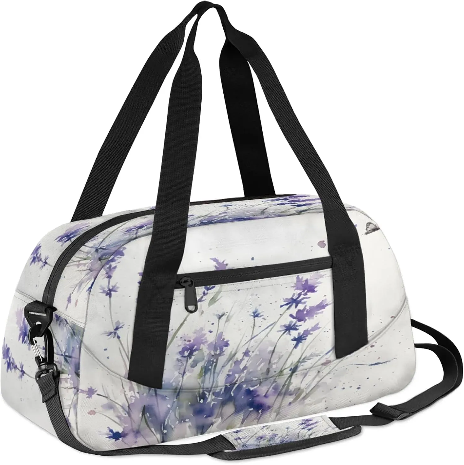 Spring Summer Lavender Purple Kids Duffel Bag Lightweight Waterproof Sports Gym Bag with Front Zipper Pocket Foldable Weekender Overnight Bag for School Practice Gymnastic Ballet