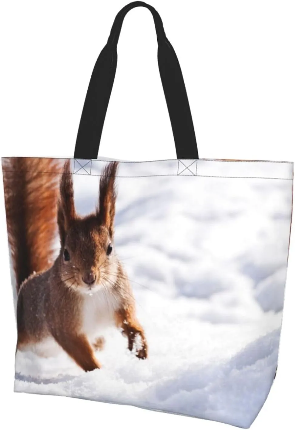 Squirrel Canvas Tote Bag Cute Shoulder Bag Handbag Casual Animal Grocery Bags Cute Animals Bag for Outdoor