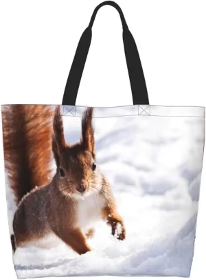 Squirrel Canvas Tote Bag Cute Shoulder Bag Handbag Casual Animal Grocery Bags Cute Animals Bag for Outdoor