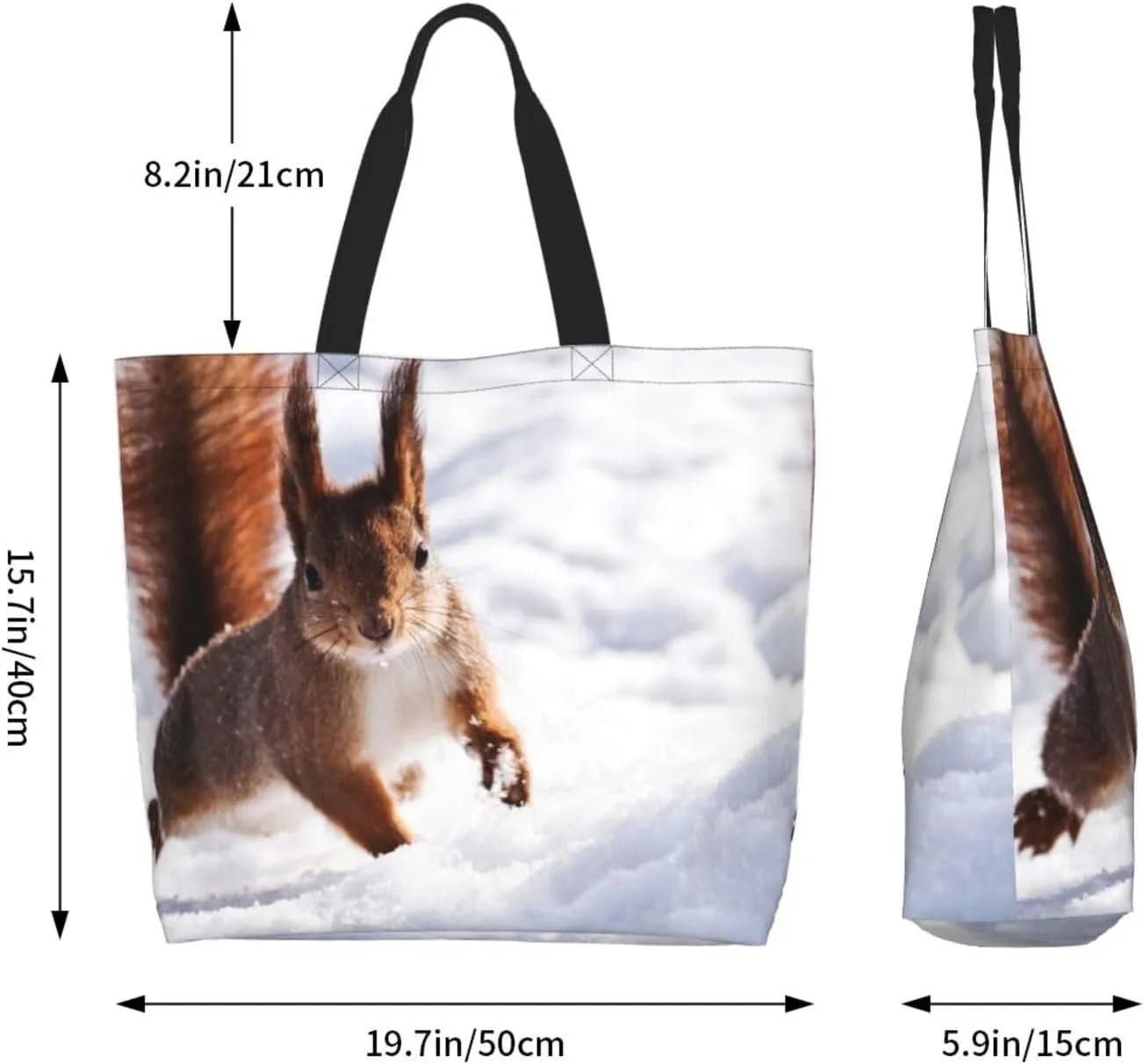 Squirrel Canvas Tote Bag Cute Shoulder Bag Handbag Casual Animal Grocery Bags Cute Animals Bag for Outdoor