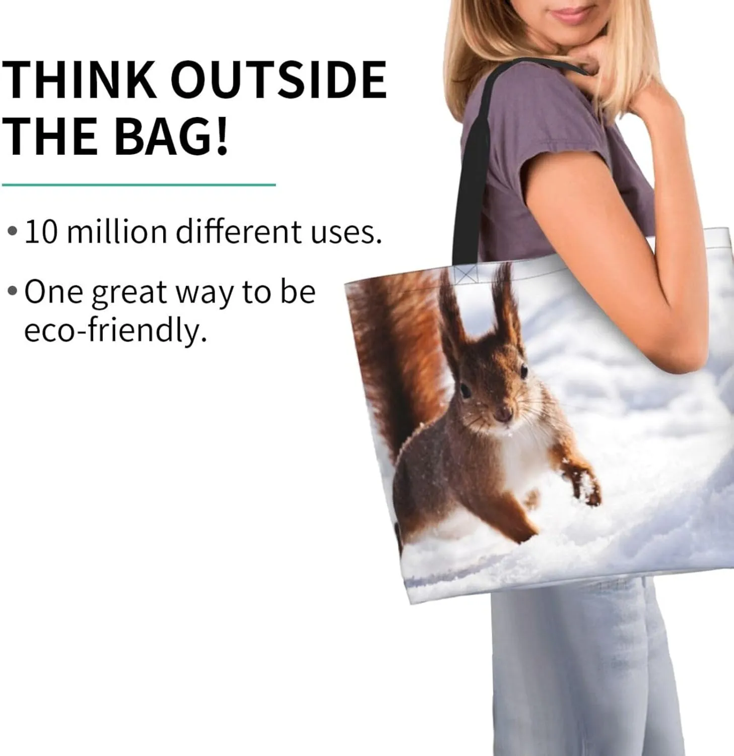 Squirrel Canvas Tote Bag Cute Shoulder Bag Handbag Casual Animal Grocery Bags Cute Animals Bag for Outdoor
