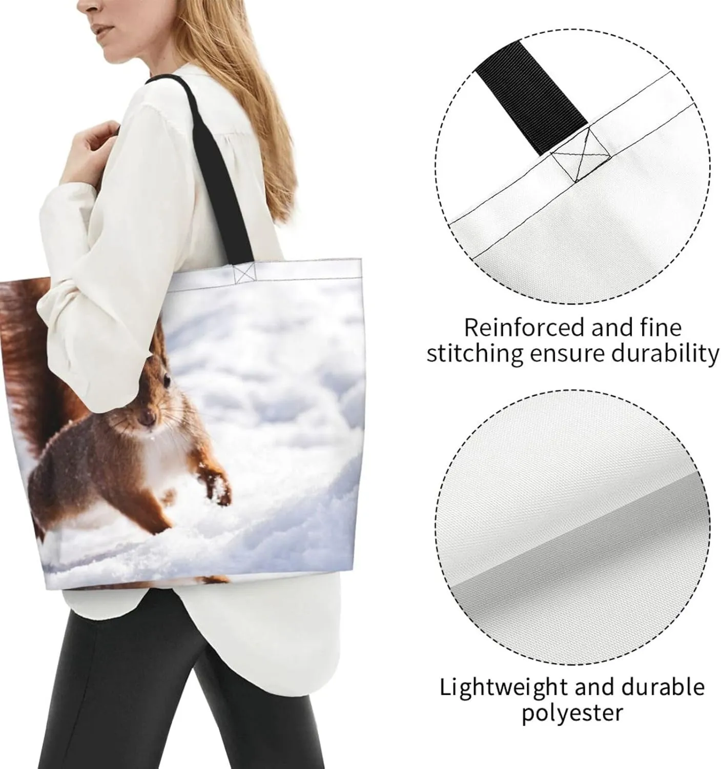 Squirrel Canvas Tote Bag Cute Shoulder Bag Handbag Casual Animal Grocery Bags Cute Animals Bag for Outdoor