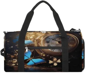 Steampunk Clock Gear And Butterflies Vintage Gym Bag Travel Duffel Bag Sports Tote Bag Workout Bag Weekender Bag for Women Men