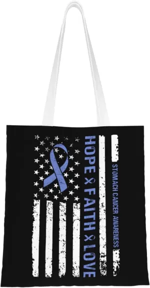 Stomach Cancer Awareness Usa Flag Tote Bag for Women Canvas Shopping Bags Reusable Large Capacity Casual Shoulder Handbags Grocery Bags DIY Gift Bags