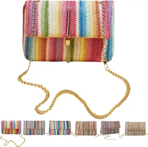 Straw Crossbody Bags for Women Trendy Fashion Tassel Decorated Summer Beach Casual Striped Pattern Flap Shoulder Bag