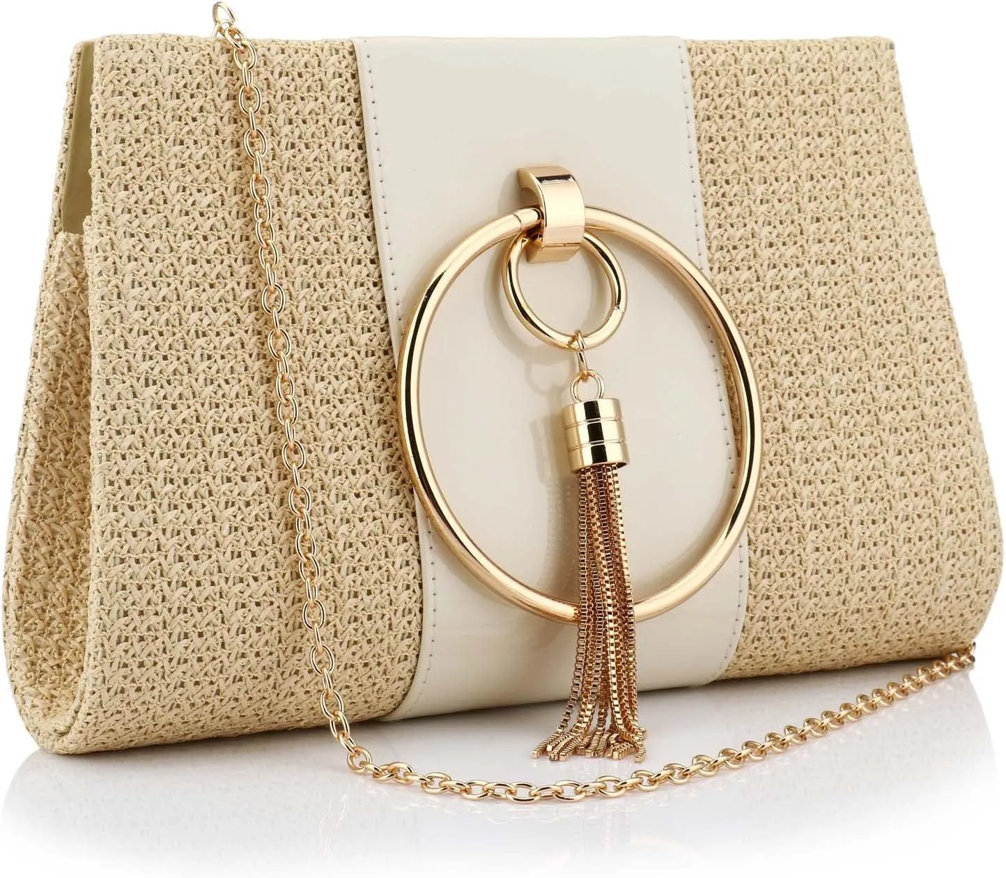 Straw Handbag Evening Bag Clutch Purses for Women, Fashion Summer Beach Tote Tassels Straw Clutch