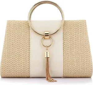 Straw Handbag Evening Bag Clutch Purses for Women, Fashion Summer Beach Tote Tassels Straw Clutch