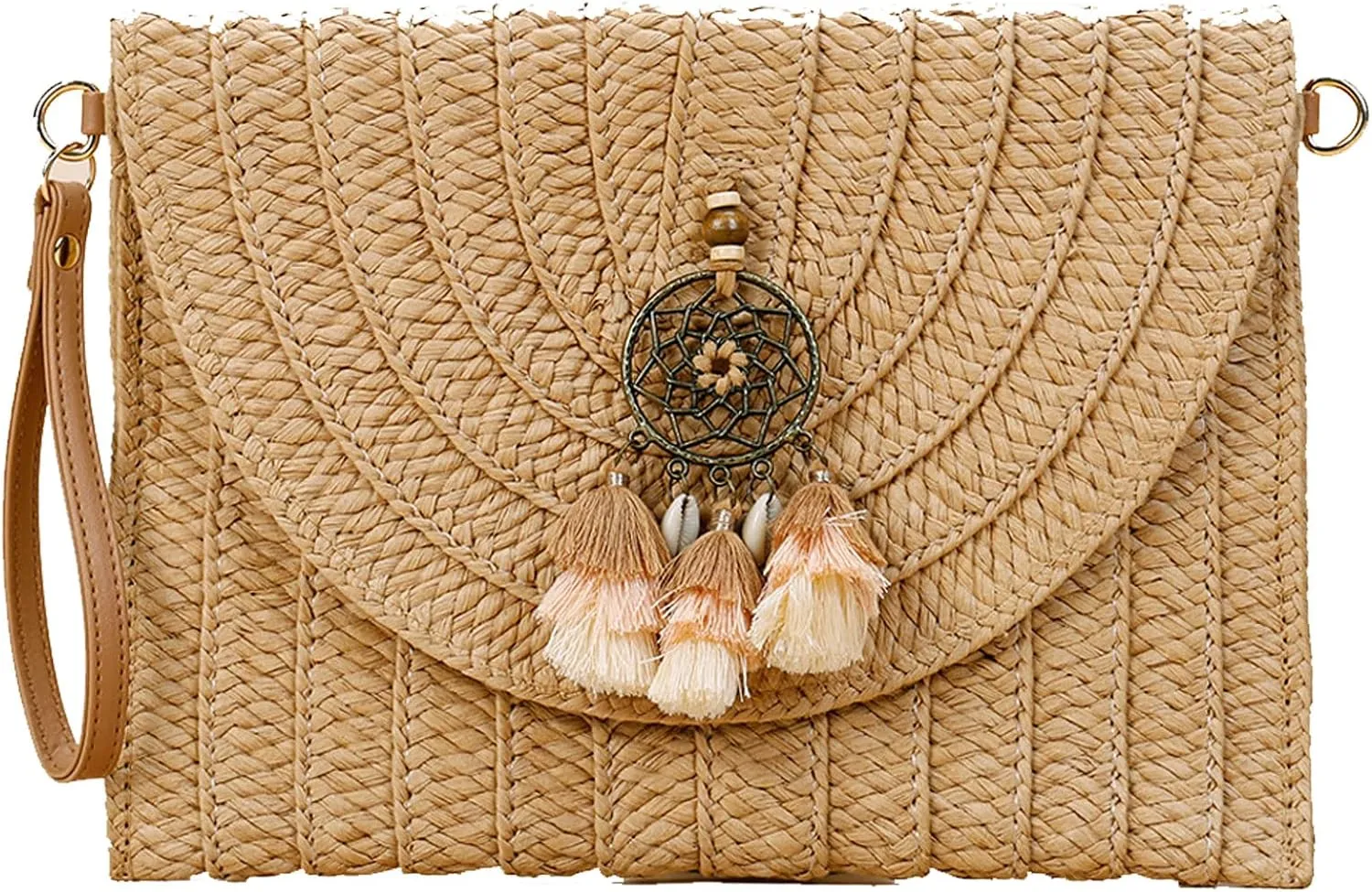 Straw Purses for women, Straw Bag Clutch Purses Bohemian Bag Straw Clutch Beach Purse Women Beach Essentials for Summer Vacation（Khaki with Store Dream Network