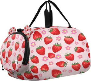 Strawberry Kids Overnight Sports Duffel Bags with Shoe Compartment & Wet Pocket Travel Sport Gym Bag for Girls Boys