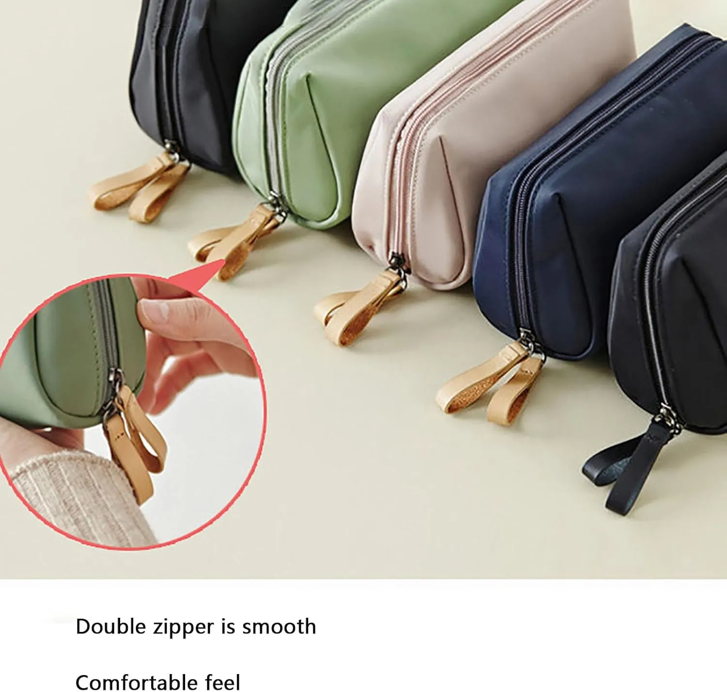 Strealinem Streamline Travel Makeup Pouch for Women, Portable Mini Multifunctional Solid Color Waterproof Makeup Bag, Simple Stylish Large Capacity Cosmetic Pouch Portable Clutch (2PCS-A)