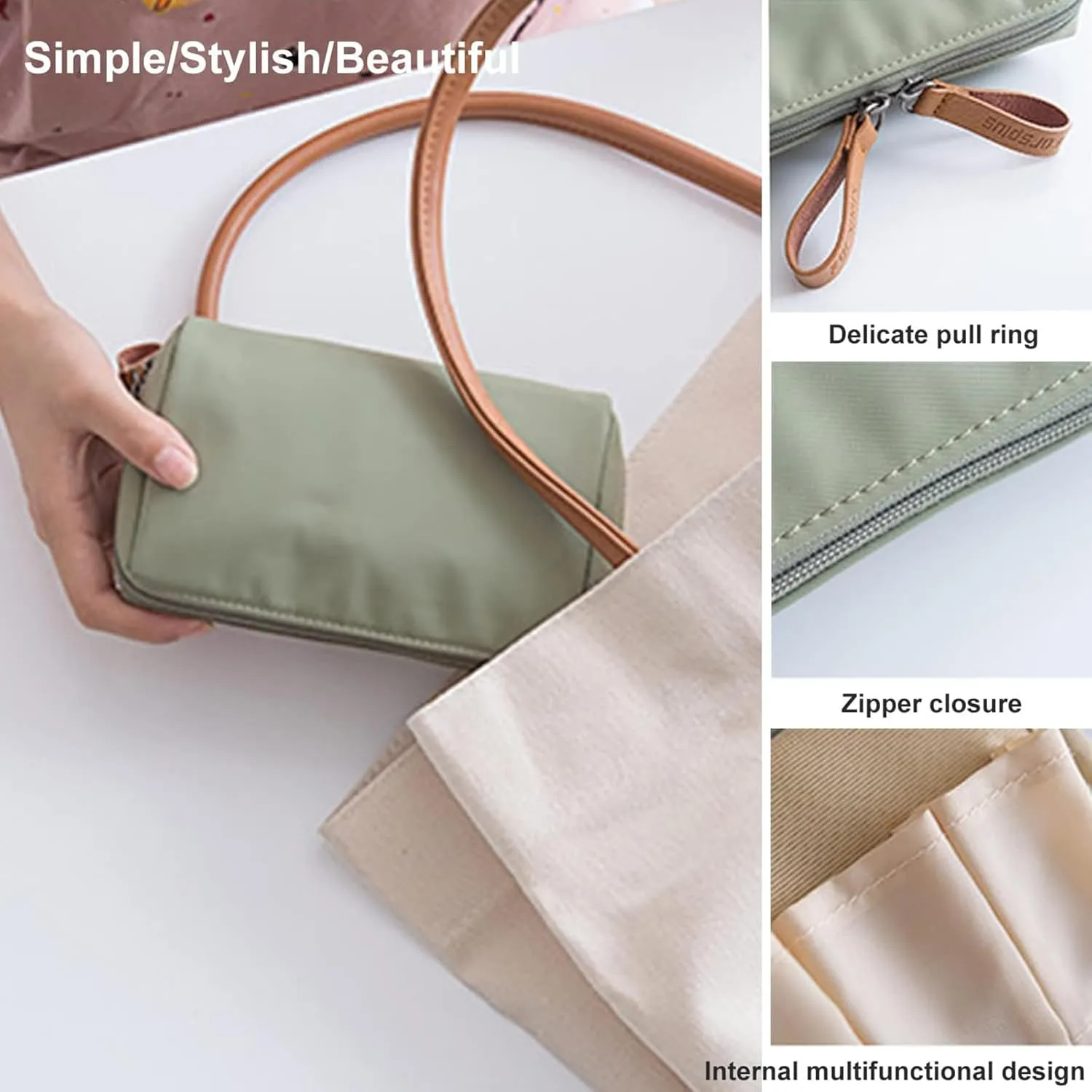 Strealinem Streamline Travel Makeup Pouch for Women, Portable Mini Multifunctional Solid Color Waterproof Makeup Bag, Simple Stylish Large Capacity Cosmetic Pouch Portable Clutch (2PCS-A)