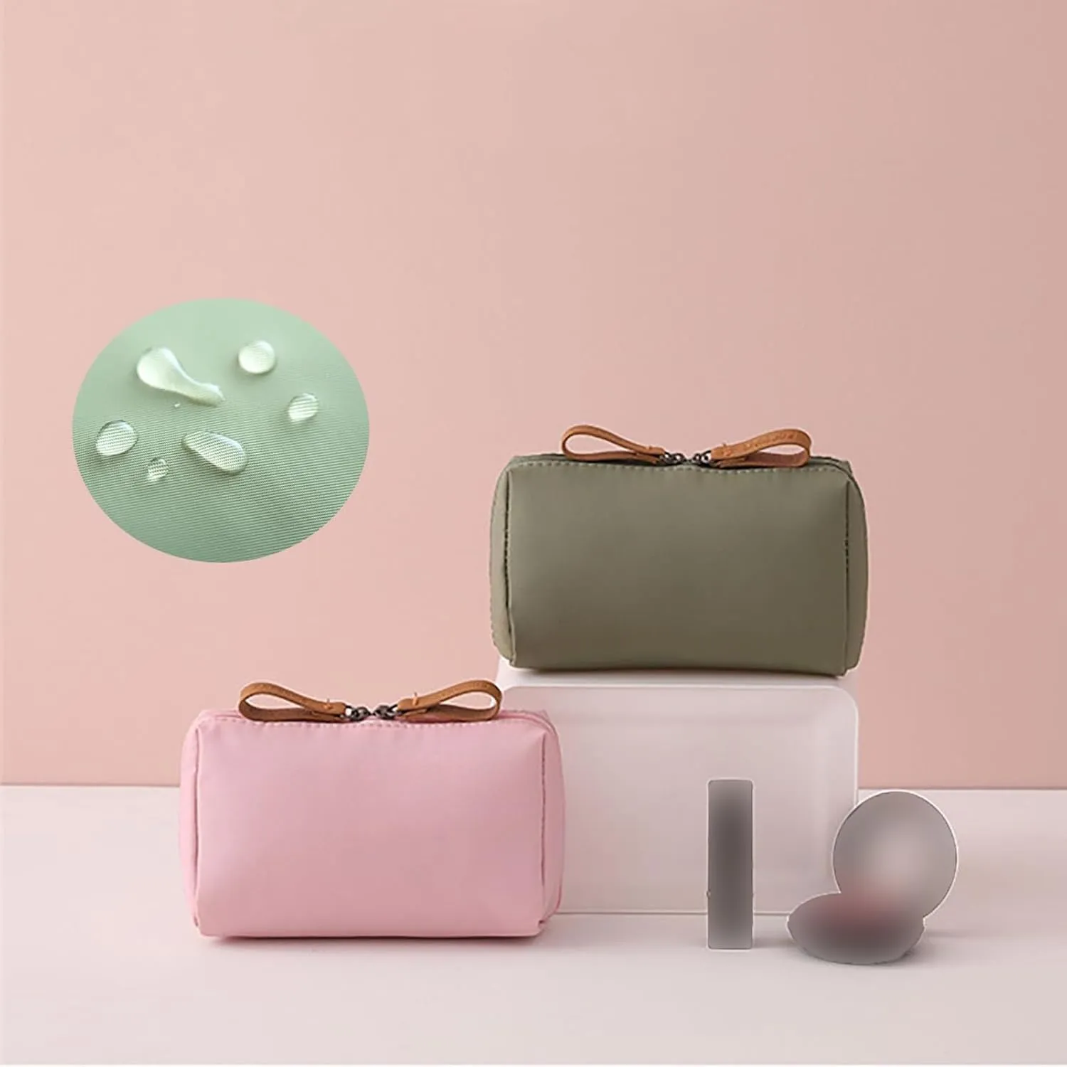 Strealinem Streamline Travel Makeup Pouch for Women, Portable Mini Multifunctional Solid Color Waterproof Makeup Bag, Simple Stylish Large Capacity Cosmetic Pouch Portable Clutch (2PCS-A)