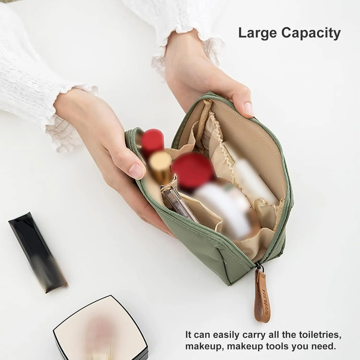 Strealinem Streamline Travel Makeup Pouch for Women, Portable Mini Multifunctional Solid Color Waterproof Makeup Bag, Simple Stylish Large Capacity Cosmetic Pouch Portable Clutch (2PCS-A)