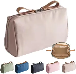 Strealinem Streamline Travel Makeup Pouch for Women, Portable Mini Multifunctional Solid Color Waterproof Makeup Bag, Simple Stylish Large Capacity Cosmetic Pouch Portable Clutch (Dusty Pink)