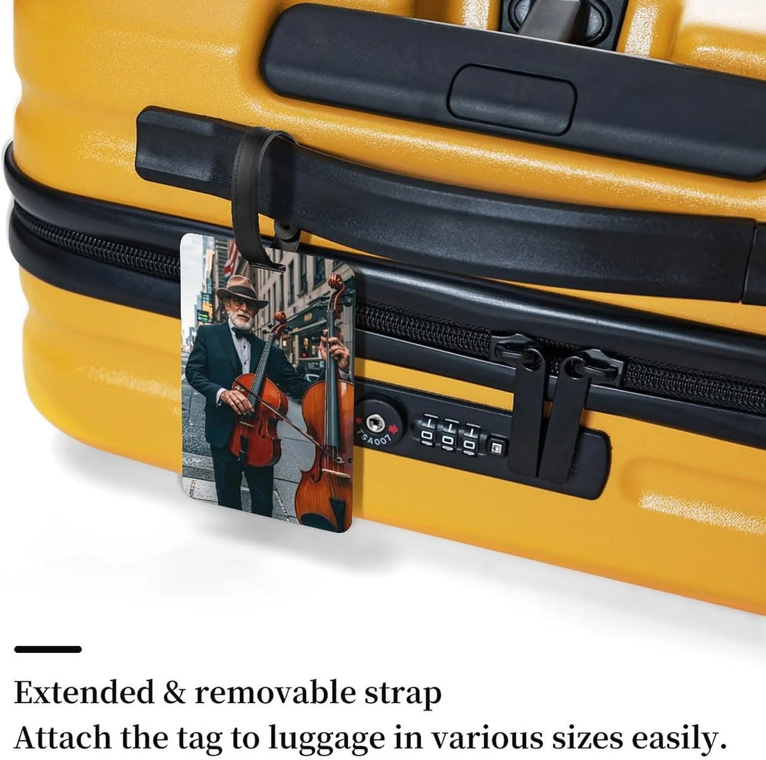 Street Singer and Double Bass Player Luggage Tag with Information Card Waterproof Suitcase Identifier Labels Tear-Resistant, Durable TPU Travel ID Tag for Suitcases,Baggage, Handbag Black-Style