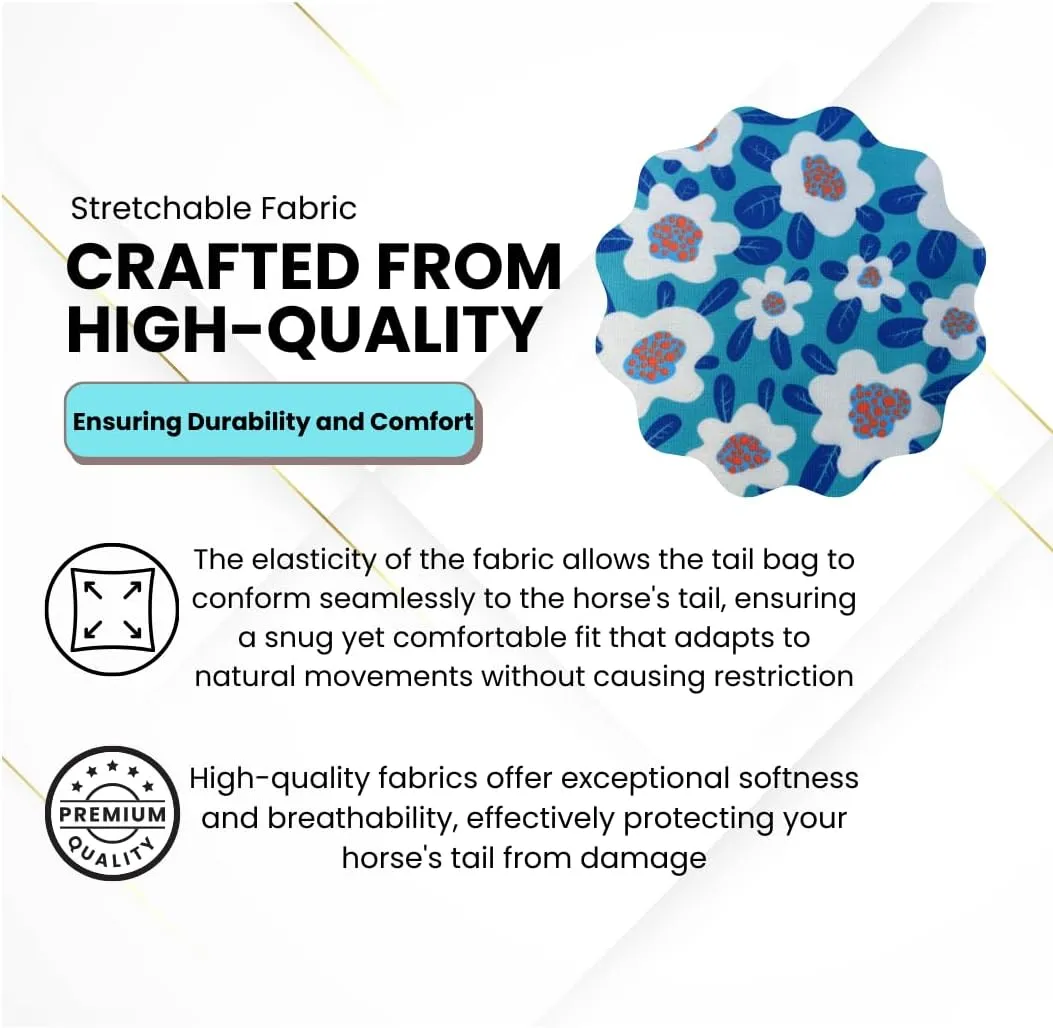 Stretch Fabric Horse Tail Bags with Vibrant Floral and Nature-Inspired Patterns, Fits All Tail Sizes, Tail Protection for Grooming, Shows, and Everyday Use, 2-Pack (Floral Adventure Set)