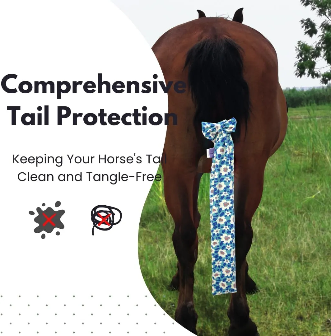 Stretch Fabric Horse Tail Bags with Vibrant Floral and Nature-Inspired Patterns, Fits All Tail Sizes, Tail Protection for Grooming, Shows, and Everyday Use, 2-Pack (Floral Adventure Set)