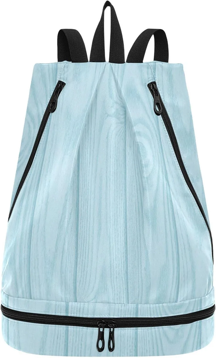 Striped blue wood texture vintage Drawstring swim bags trendy string bag with Wet Dry Compartments