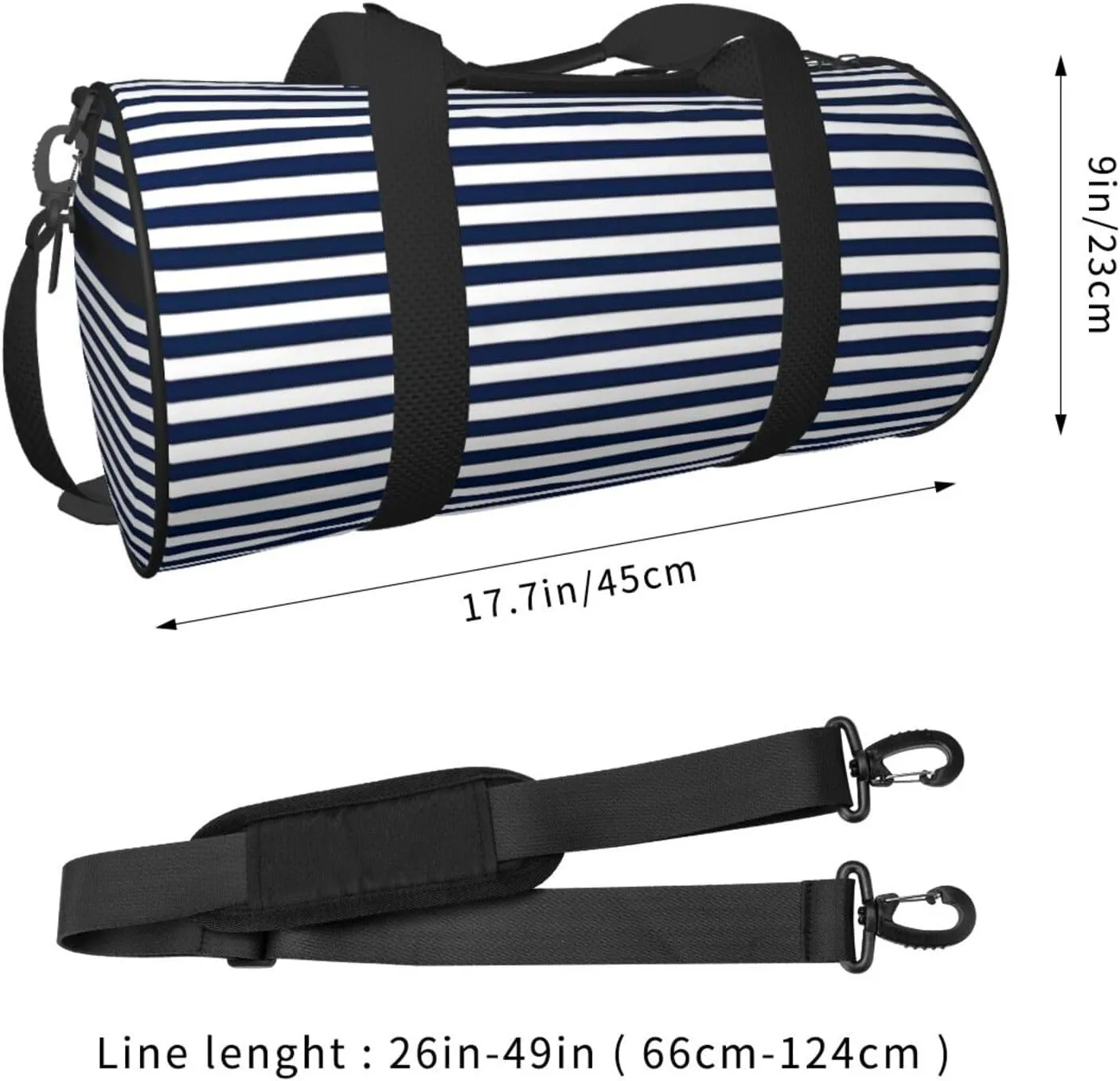 Striped Navy Blue Round Travel Duffel Bag Large Capacity Gym Sports Bags for Hiking Vacation Trips