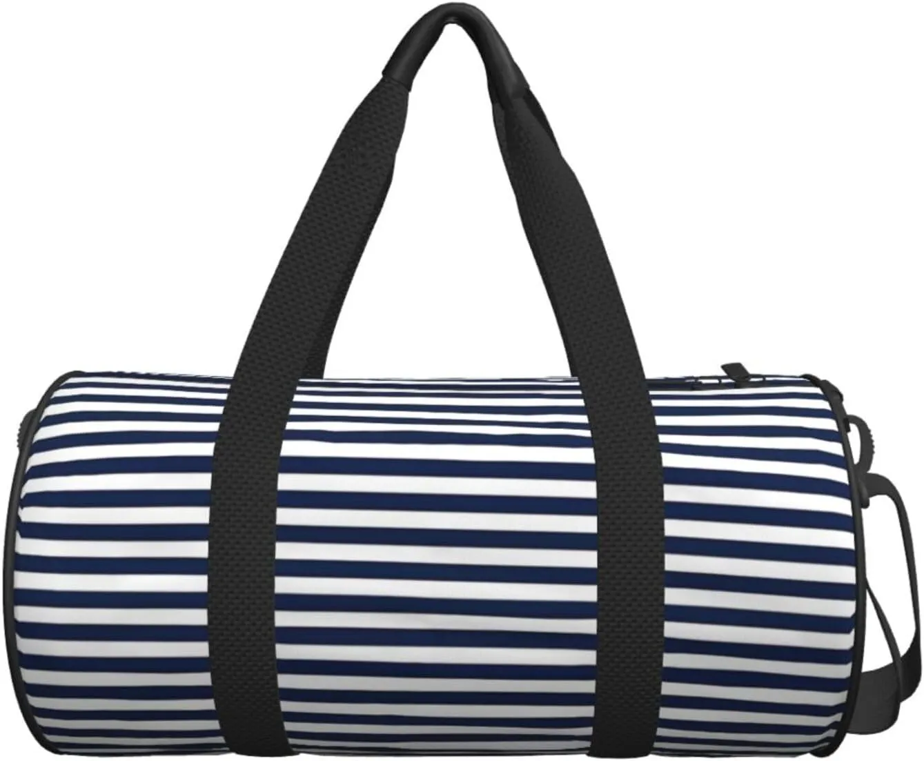 Striped Navy Blue Round Travel Duffel Bag Large Capacity Gym Sports Bags for Hiking Vacation Trips