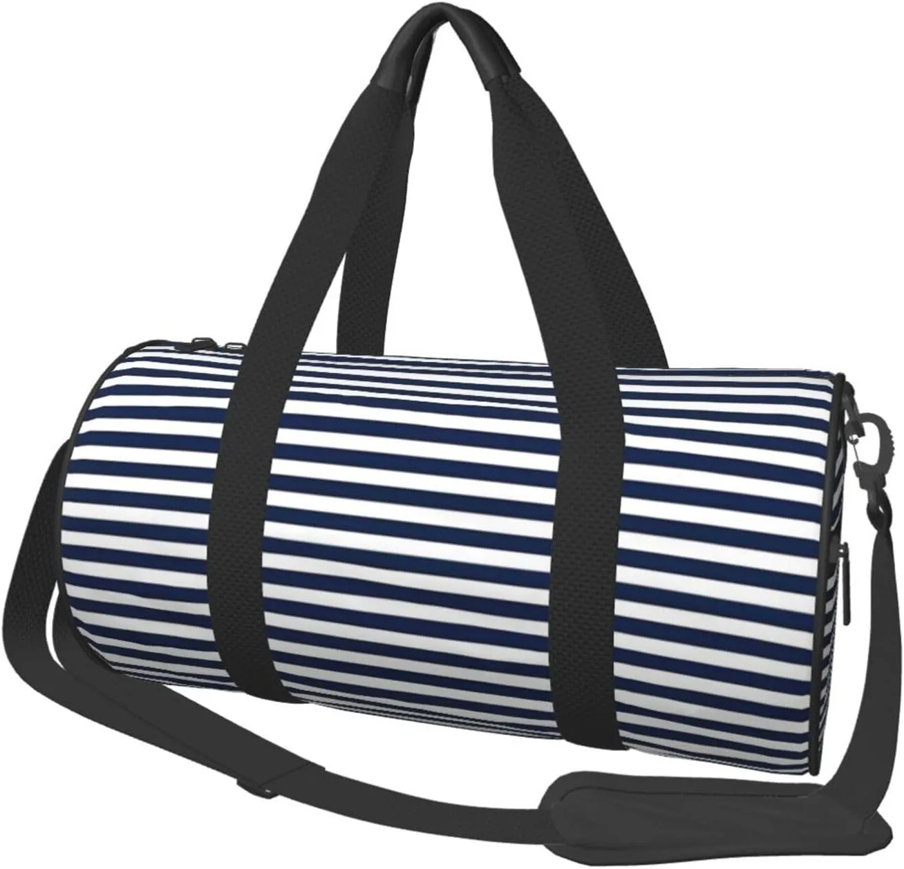 Striped Navy Blue Round Travel Duffel Bag Large Capacity Gym Sports Bags for Hiking Vacation Trips