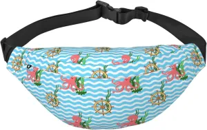 Striped Octopus Rudder Aquatic Plants Unisex Fashion Sporty Multi-Purpose Crossbody Bags Waist Bag With Adjustable Strap For Outdoors Running Cycling