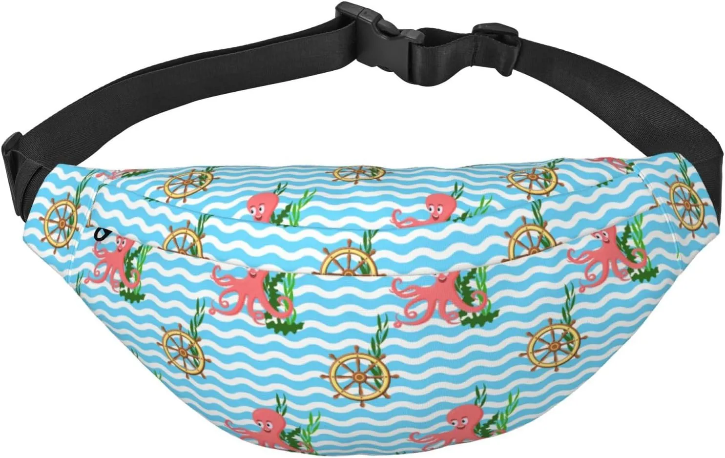 Striped Octopus Rudder Aquatic Plants Unisex Fashion Sporty Multi-Purpose Crossbody Bags Waist Bag With Adjustable Strap For Outdoors Running Cycling